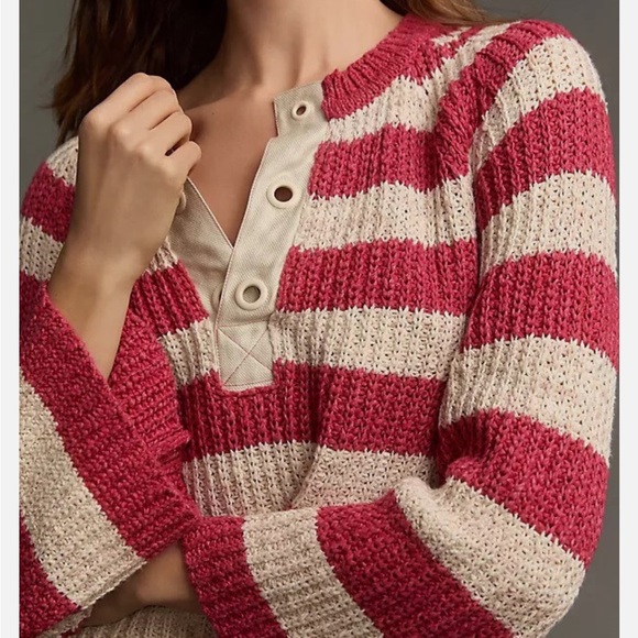 Anthropologie Pilcro Striped Bell Sleeve Henley Sweater - Picture 3 of 9